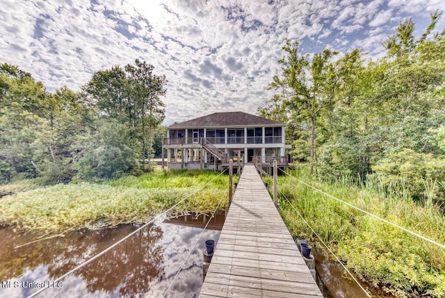 view of dock featuring a water view