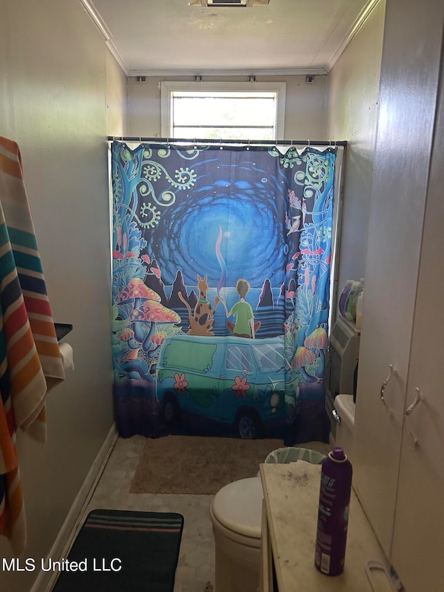 202 Dewey St, Itta Bena, MS 38941 - bathroom with vanity, toilet, and crown molding