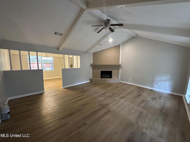 105 Poplar Dr, Brandon, MS 39047 - unfurnished living room featuring ceiling fan, wood finished floors, and a fireplace