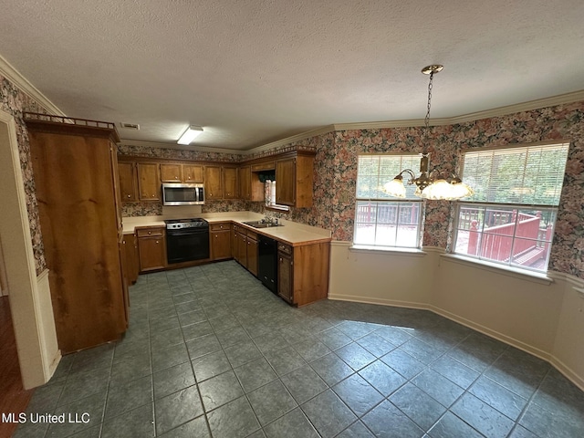 813 Eagles Nest Dr, Byram, MS 39272 - kitchen with stainless steel microwave, range with electric stovetop, dishwasher, baseboards, and ornamental molding