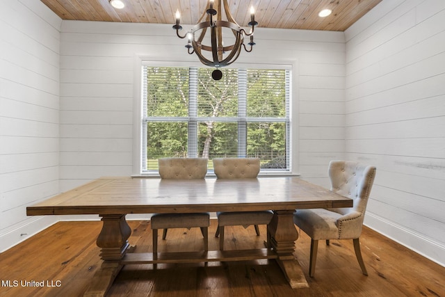 123 Klaas Blvd, Madison, MS 39110 - dining area featuring a chandelier, wood finished floors, recessed lighting, wood walls, and wood ceiling