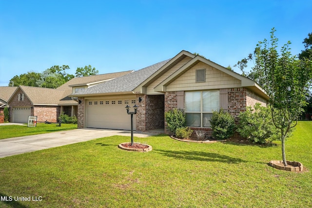 14540 Canal Loop, Gulfport, MS 39503 - ranch-style house featuring brick siding, an attached garage, concrete driveway, and a front lawn