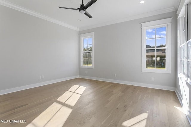 111 Grand Oak Blvd, Clinton, MS 39056 - spare room featuring crown molding, ceiling fan, baseboards, light wood finished floors, and recessed lighting