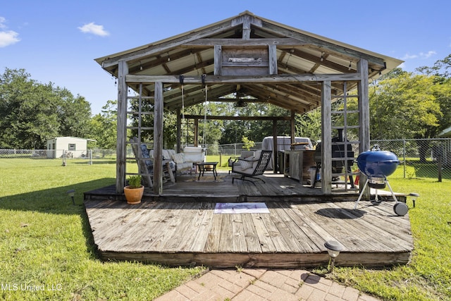 56 53rd St, Gulfport, MS 39507 - wooden terrace with a gazebo, a fenced backyard, and a grill