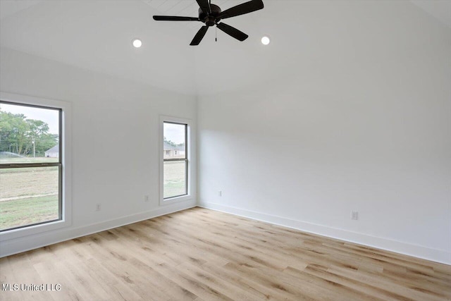 420 Lennon Ln, Brandon, MS 39047 - unfurnished room with baseboards, vaulted ceiling, ceiling fan, and light wood finished floors