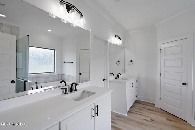 420 Lennon Ln, Brandon, MS 39047 - full bathroom featuring crown molding, visible vents, two vanities, and a sink