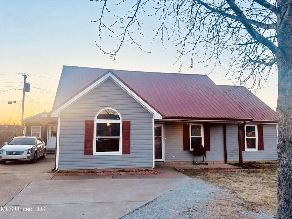 view of front of house featuring metal roof