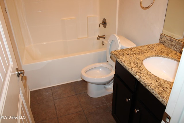 full bathroom featuring vanity, tile patterned floors, shower / washtub combination, and toilet