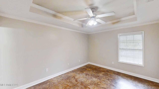 594 Acorn Ln, Brandon, MS 39047 - empty room with a raised ceiling, crown molding, and a ceiling fan