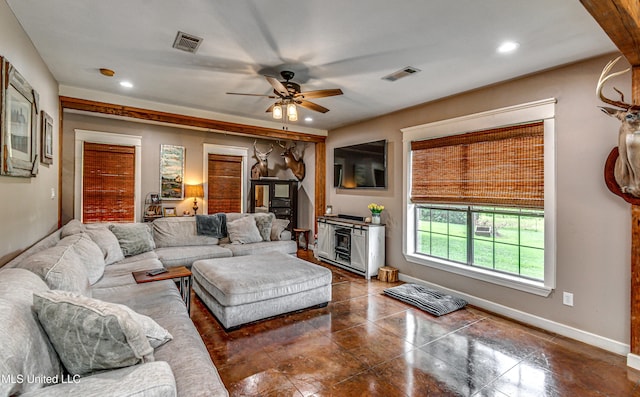 4661 Wildwood Rd, Benton, MS 39039 - living area featuring ceiling fan, baseboards, and recessed lighting