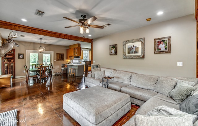 4661 Wildwood Rd, Benton, MS 39039 - living room with a ceiling fan, recessed lighting, and beam ceiling