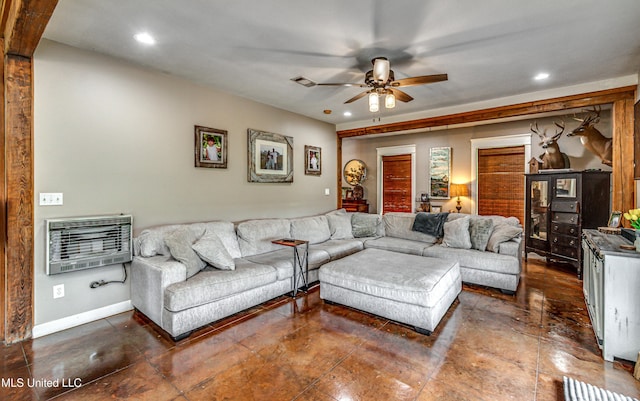 4661 Wildwood Rd, Benton, MS 39039 - living room with heating unit, ceiling fan, recessed lighting, and baseboards