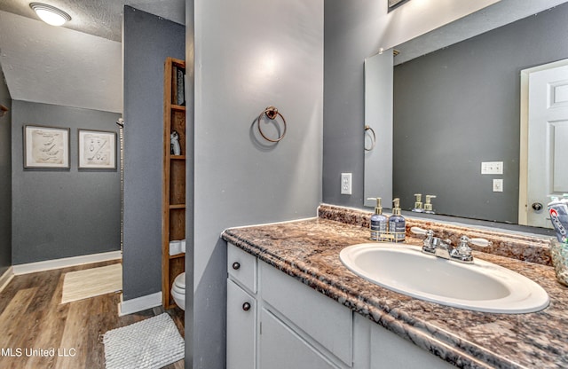 4661 Wildwood Rd, Benton, MS 39039 - bathroom with toilet, vanity, wood finished floors, and baseboards