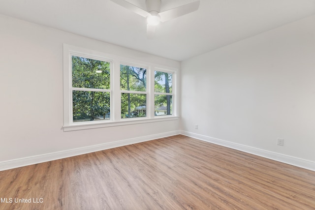 empty room featuring light hardwood / wood-style floors and ceiling fan