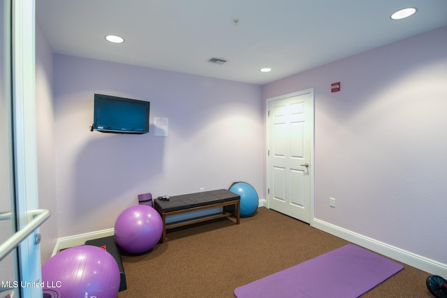 workout area with carpet floors