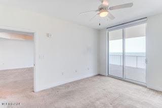empty room featuring ceiling fan and carpet flooring