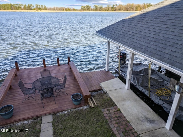 view of dock with a water view