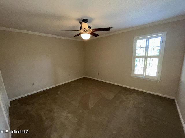 1171 S Bayou Rd, Boyle, MS 38730 - empty room featuring a ceiling fan, ornamental molding, and dark carpet