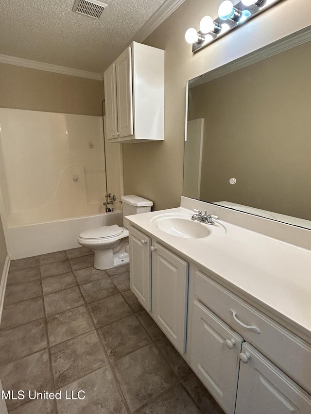 1171 S Bayou Rd, Boyle, MS 38730 - bathroom featuring a textured ceiling, vanity, ornamental molding, and shower / tub combination