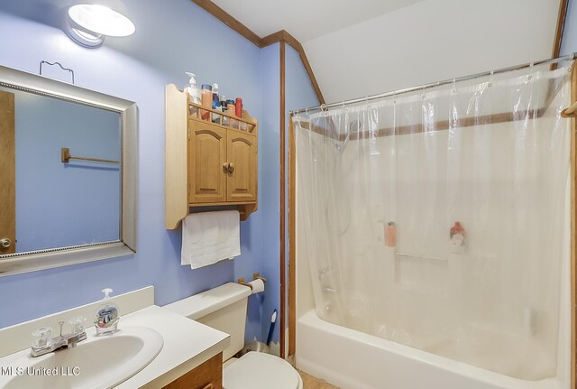 146 Maple Dr, Perkinston, MS 39573 - bathroom with vanity, toilet, and shower / bath combination with curtain