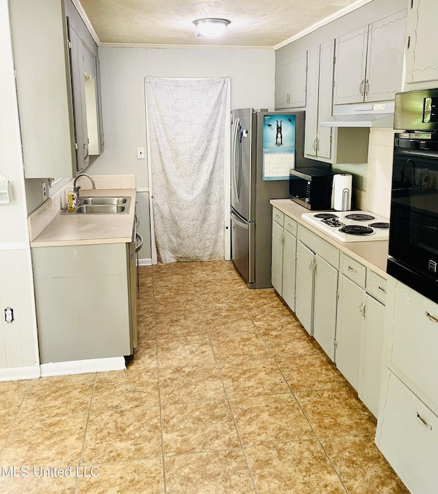 111 Brookfield Dr, Natchez, MS 39120 - kitchen featuring a sink, under cabinet range hood, oven, white electric stovetop, and light countertops