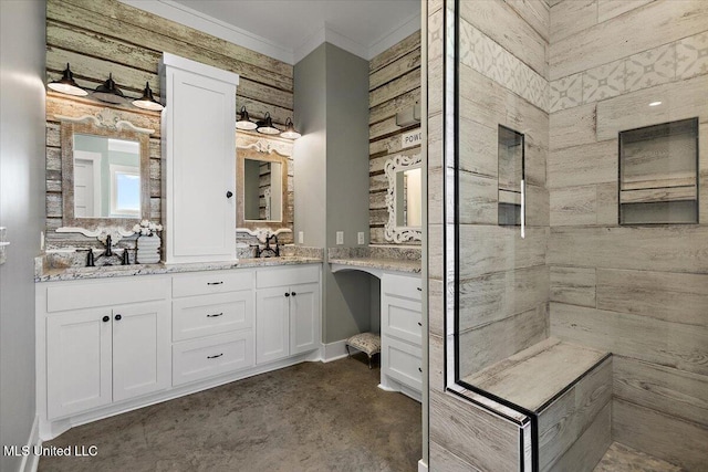 1254 Wade Patrick Rd, Brandon, MS 39042 - bathroom featuring double vanity and crown molding