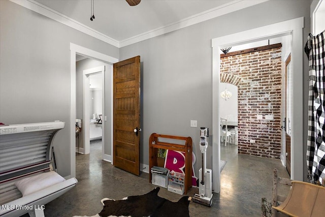 1254 Wade Patrick Rd, Brandon, MS 39042 - miscellaneous room with concrete flooring, crown molding, and ceiling fan