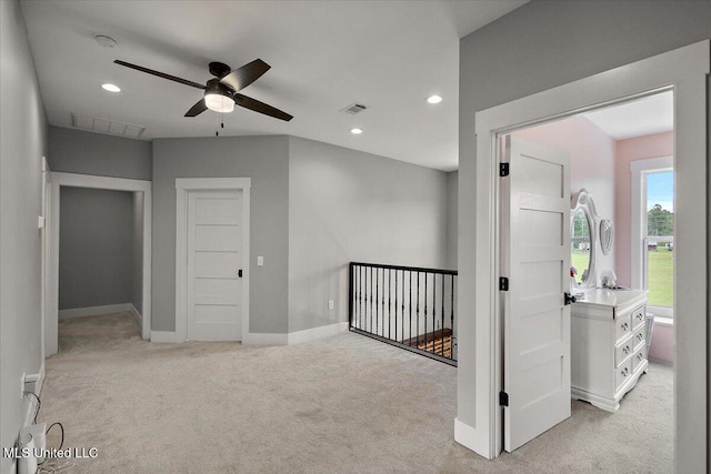 1254 Wade Patrick Rd, Brandon, MS 39042 - bonus room featuring a ceiling fan, light carpet, baseboards, and recessed lighting