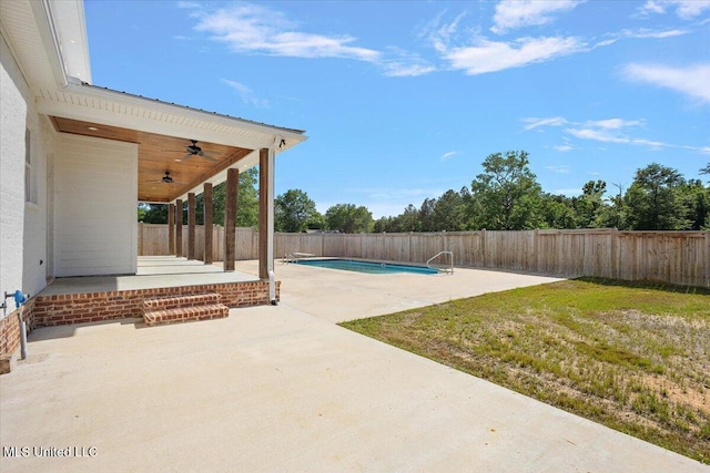 1254 Wade Patrick Rd, Brandon, MS 39042 - view of pool with a patio area, a ceiling fan, and a fenced backyard