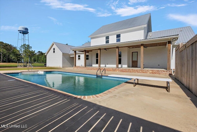1254 Wade Patrick Rd, Brandon, MS 39042 - outdoor pool featuring a patio area and a ceiling fan