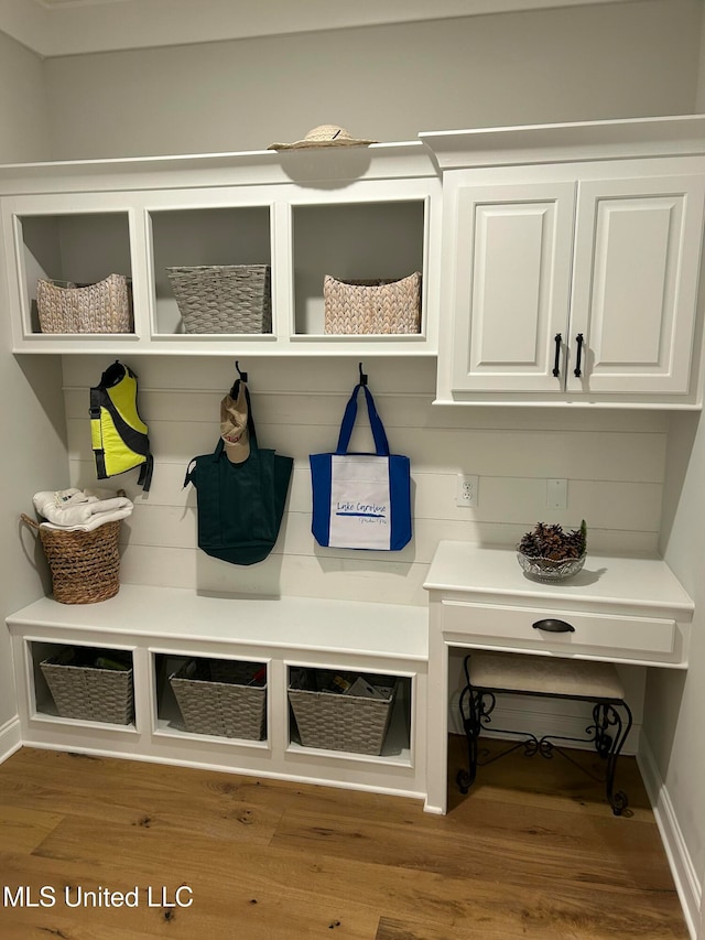 mudroom with wood-type flooring