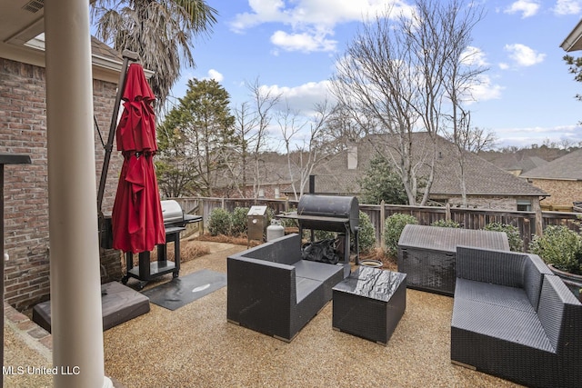 view of patio featuring outdoor lounge area and grilling area