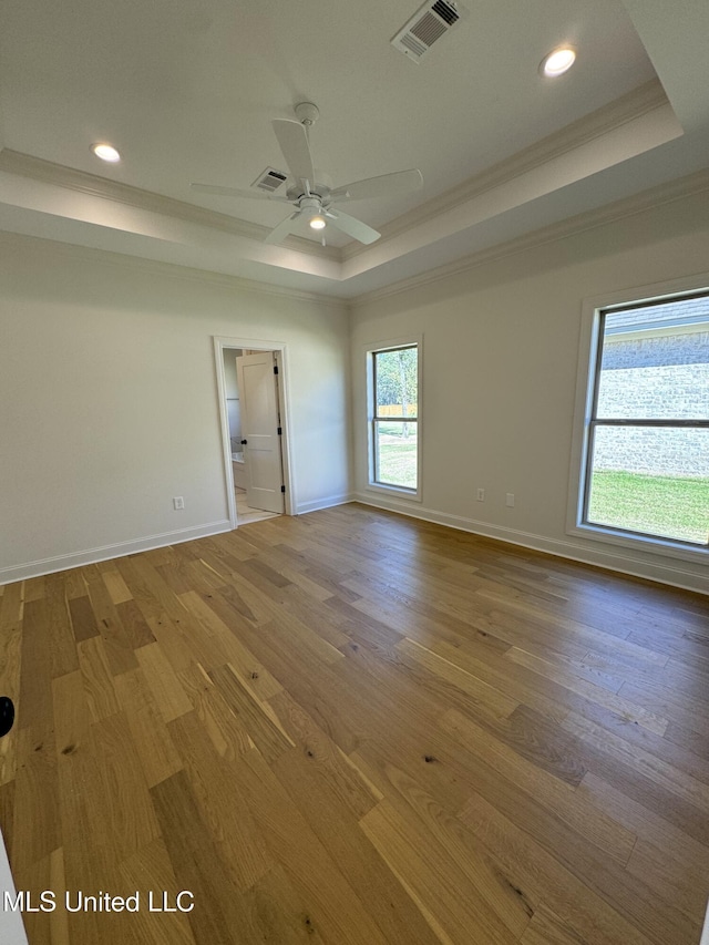 412 Butternut Dr Unit 184, Canton, MS 39046 - empty room featuring a raised ceiling, ornamental molding, wood finished floors, baseboards, and ceiling fan
