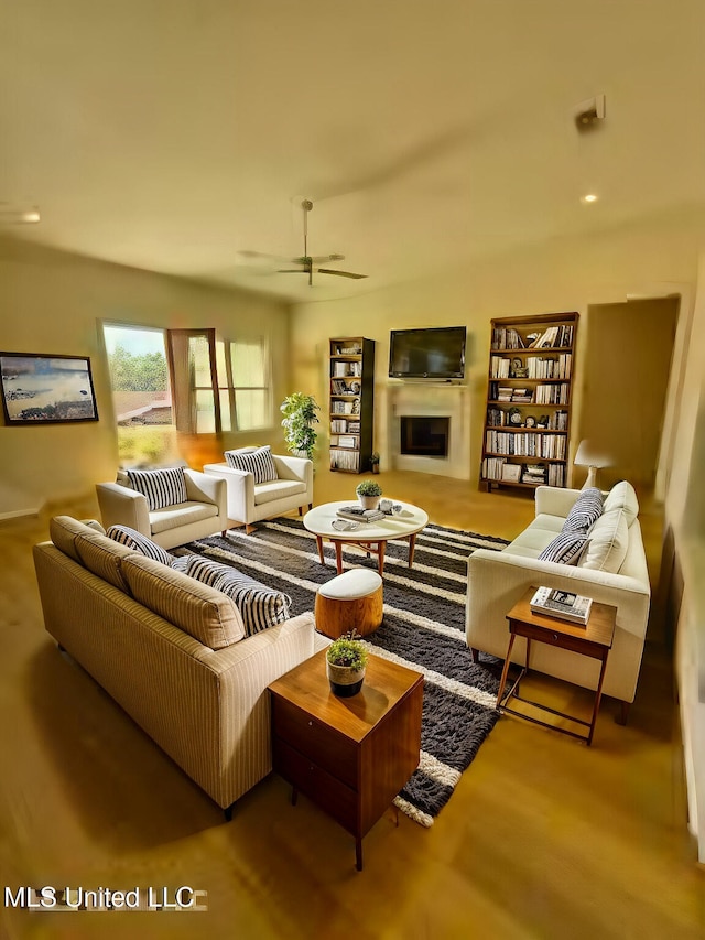 412 Butternut Dr Unit 184, Canton, MS 39046 - living room featuring ceiling fan, a fireplace, wood finished floors, and recessed lighting