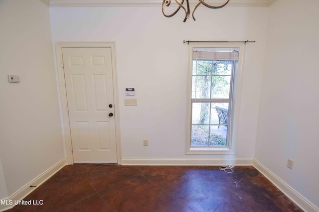 doorway featuring crown molding and a healthy amount of sunlight