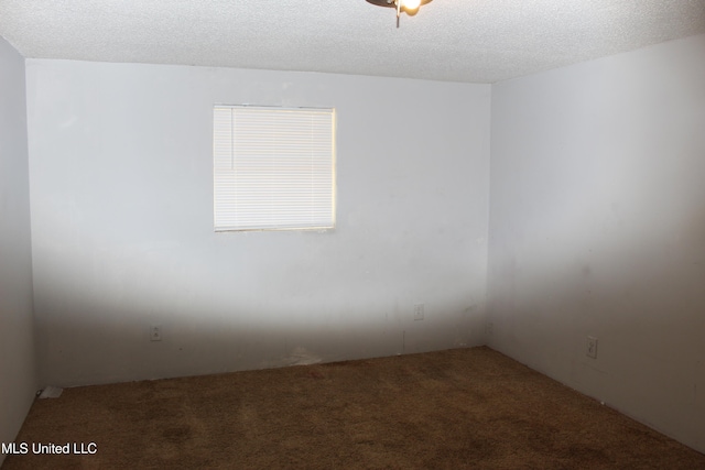 unfurnished room with carpet and a textured ceiling