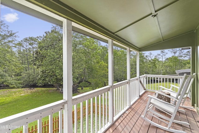 4620 Holly Heath Dr, Gautier, MS 39553 - wooden terrace featuring a lawn and view of wooded area