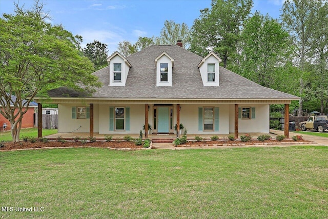 138 Oak Ridge Cir, Madison, MS 39110 - view of front of property featuring a porch, a shingled roof, a front lawn, and stucco siding