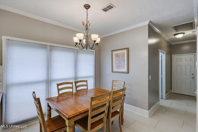 138 Oak Ridge Cir, Madison, MS 39110 - dining area featuring baseboards, crown molding, a chandelier, and light tile patterned flooring