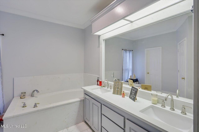 138 Oak Ridge Cir, Madison, MS 39110 - full bath featuring a garden tub, double vanity, and crown molding