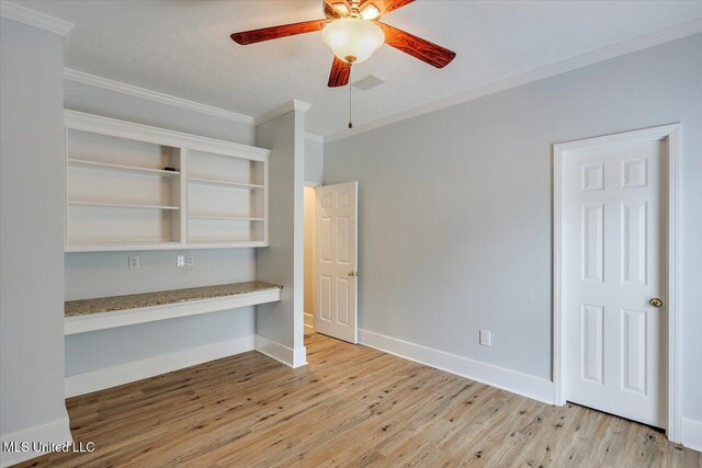 138 Oak Ridge Cir, Madison, MS 39110 - unfurnished office with crown molding, ceiling fan, wood finished floors, and baseboards