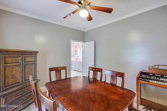138 Oak Ridge Cir, Madison, MS 39110 - dining space featuring ceiling fan, ornamental molding, and baseboards