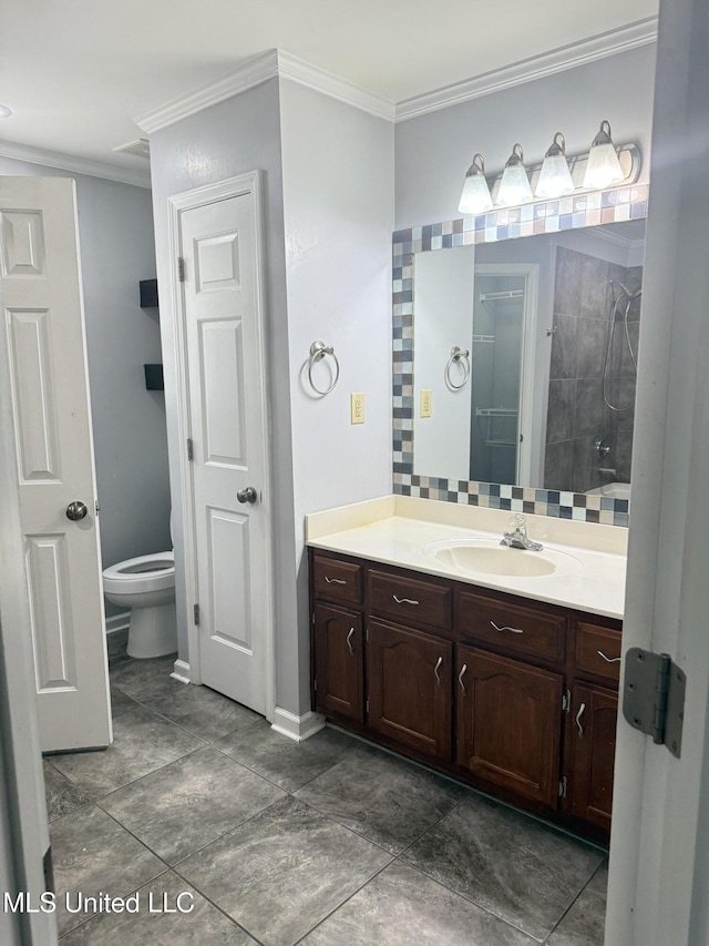 8373 Clubview Dr, Olive Branch, MS 38654 - bathroom with vanity, crown molding, and tiled shower