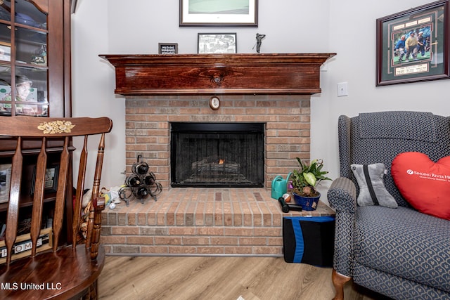 interior space featuring hardwood / wood-style flooring and a fireplace