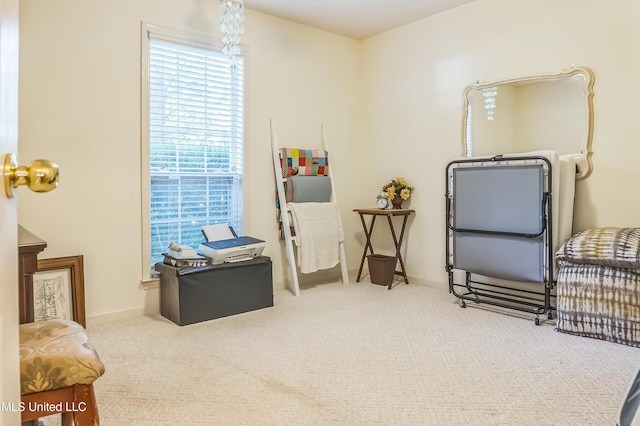 misc room featuring carpet floors and baseboards