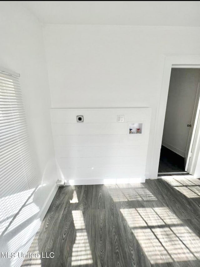 laundry area with dark wood-type flooring, washer hookup, and hookup for an electric dryer