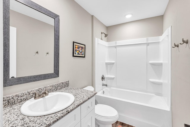 full bathroom with vanity, toilet, and bathing tub / shower combination