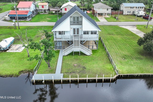 bird's eye view featuring a water view