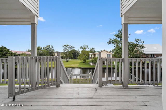 deck with a water view