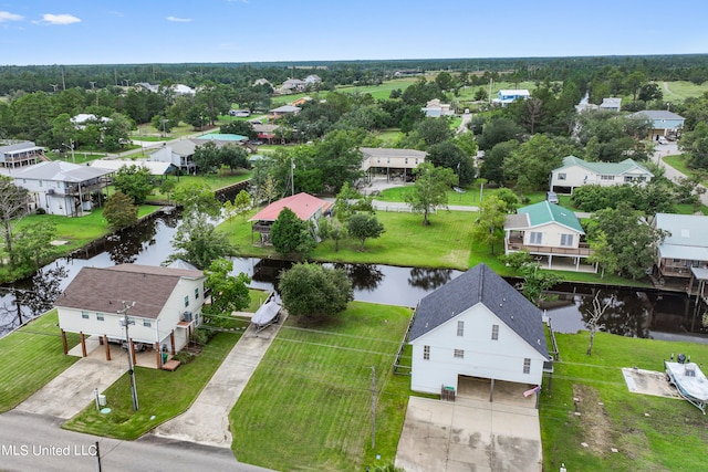 drone / aerial view featuring a water view